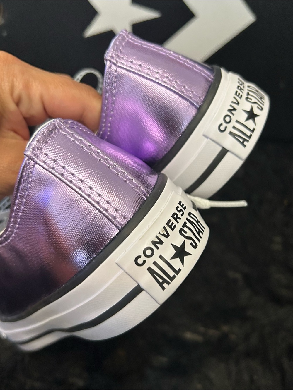 CONVERSE all Star purple metallic lace up shoes sneakers women’s 7.5 new - Picture 4 of 7